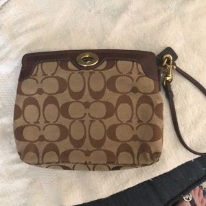 Coach logo brown wristlet or cosmetic bag